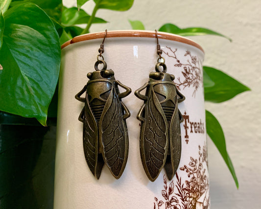 Antiqued Bronze Cicada Earrings