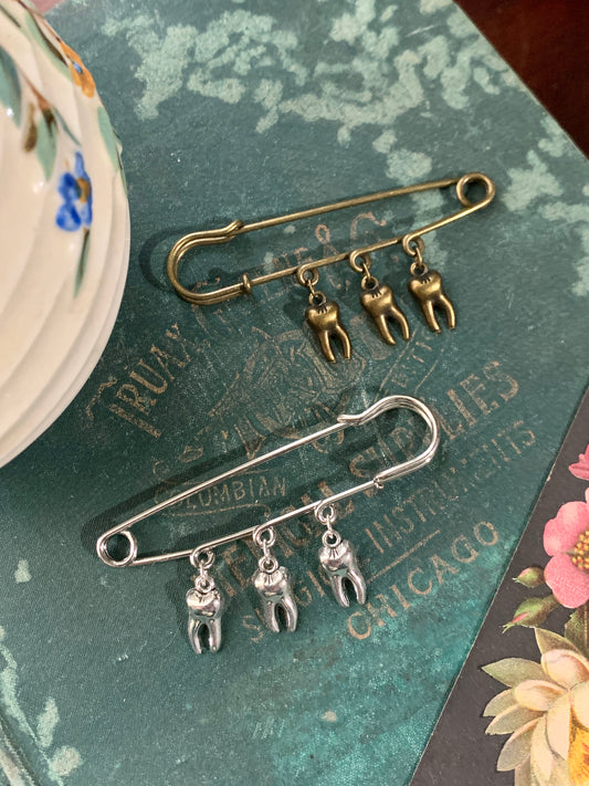 Tooth Safety Pin Brooch