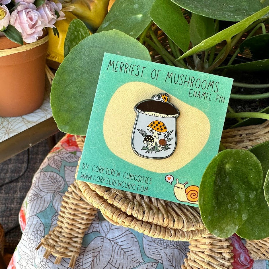 Merry Mushroom Canister Enamel Pin
