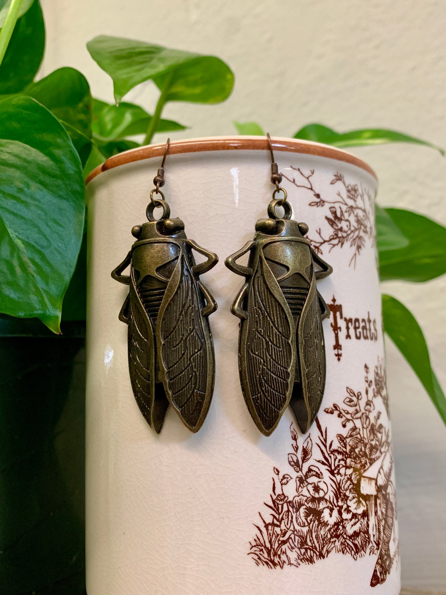 Antiqued Bronze Cicada Earrings