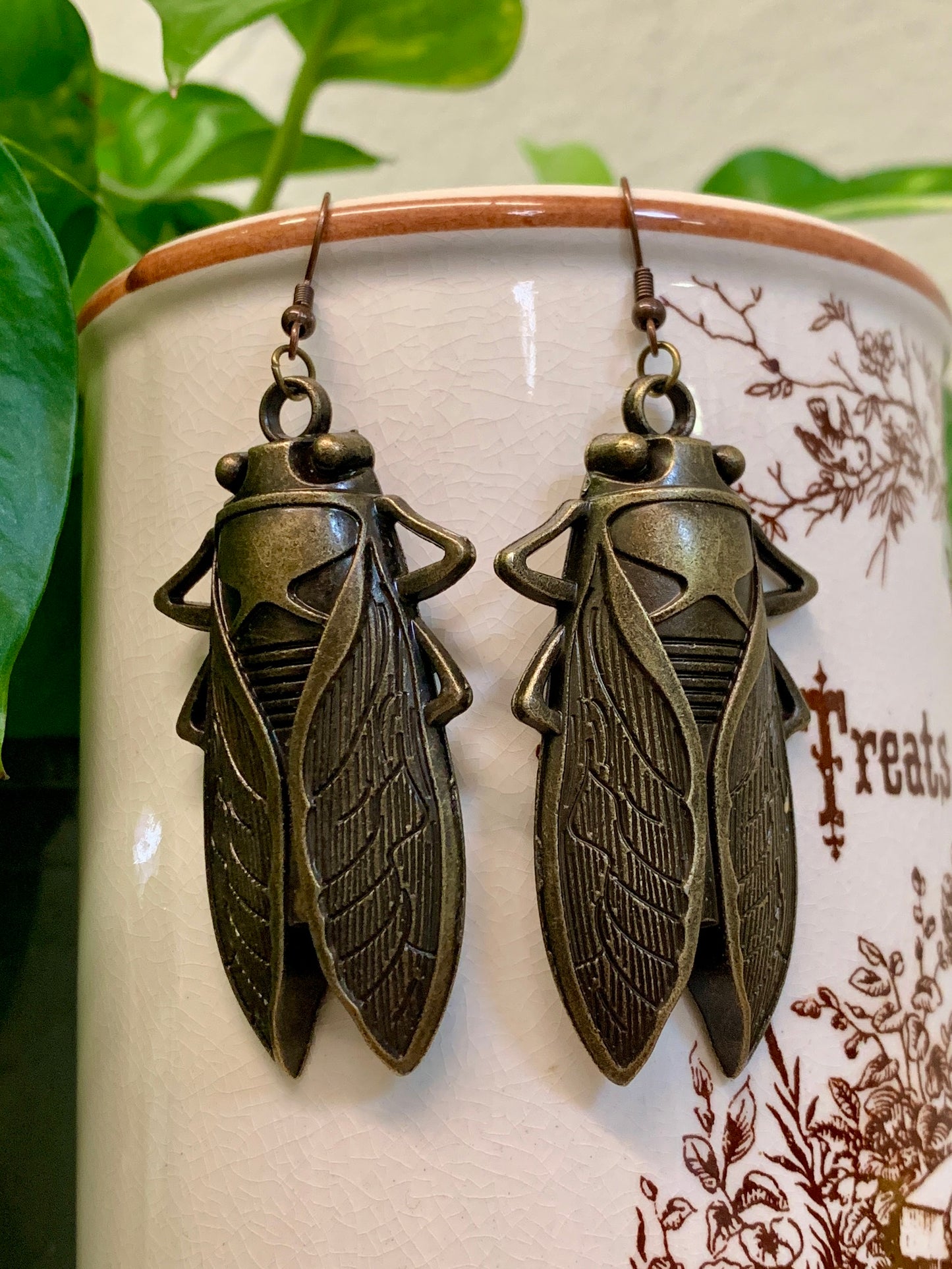 Antiqued Bronze Cicada Earrings