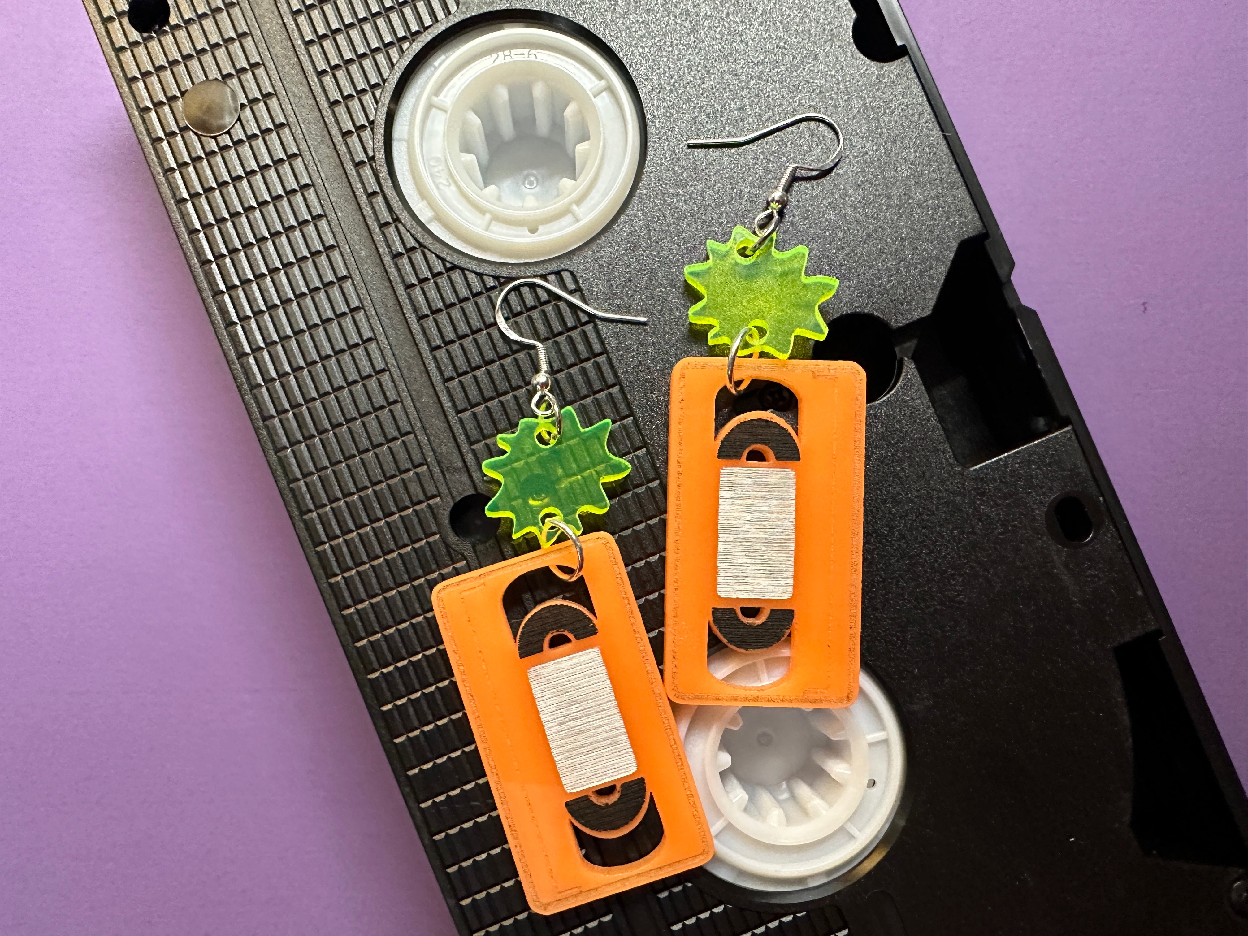 Nostalgic Orange VHS Slime Earrings