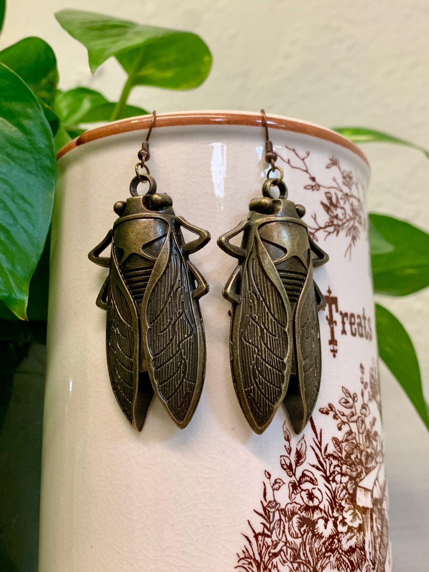 Antiqued Bronze Cicada Earrings