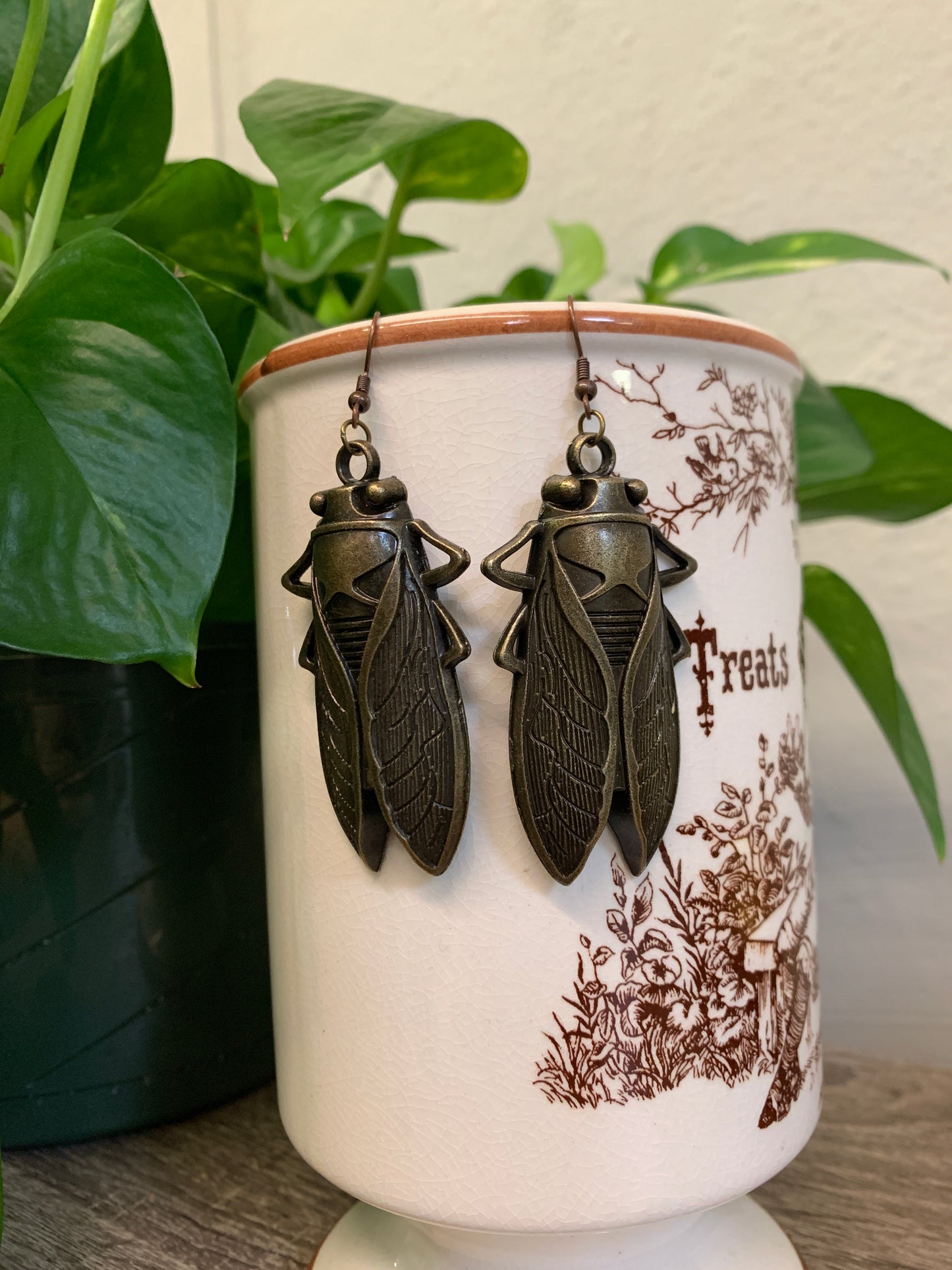 Antiqued Bronze Cicada Earrings